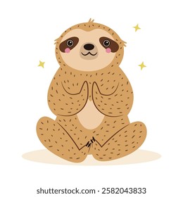 Vector illustration of cute sloth character doing yoga. Perfect for prints. stickers, greeting cards