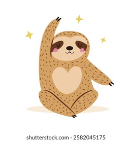 Vector illustration of cute sloth character doing yoga. Perfect for prints. stickers, greeting cards