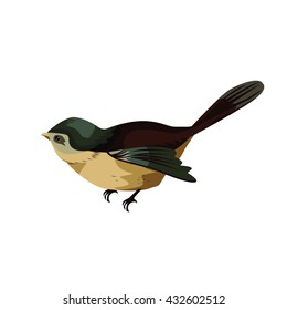 Vector Illustration – Cute Small Bird Perched on Branch in Flat Minimalist Style for Nature Design