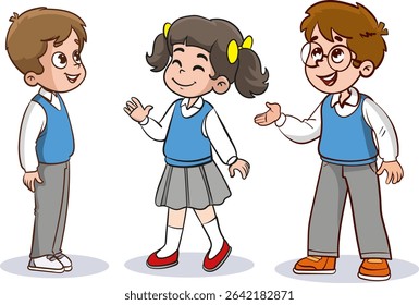 vector illustration of cute small group of students talking together