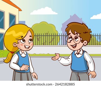 vector illustration of cute small group of students talking together