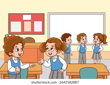 vector illustration of cute small group of students talking together