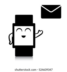 Vector illustration of cute smart watch icon with phone message