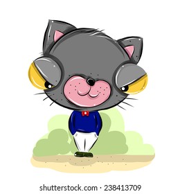 vector illustration of cute smar-tcat  cartoon drawing style