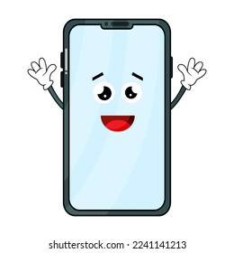 Vector Illustration Cute Smartphone Character Facial Expression Isolated In White Background