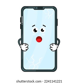 Vektorgrafik-Cute-Smartphone-Zeichen-Gesichtsausdruck einzeln auf weißem Hintergrund