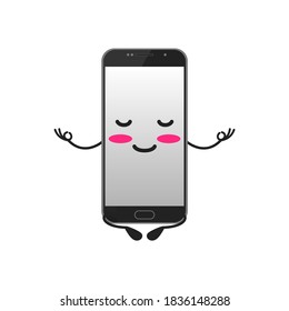 vector illustration of cute smartphone mascot or character mental meditate with yoga pose. cute smartphone Concept White Isolated. Flat Cartoon Style Suitable for Landing Page, Banner, Flyer, Sticker.