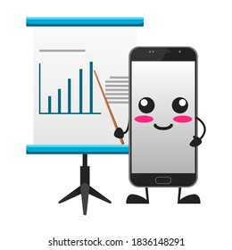vector illustration of cute smartphone mascot or character presentation. cute smartphone Concept White Isolated. Flat Cartoon Style Suitable for Landing Page, Banner, Flyer, Sticker.