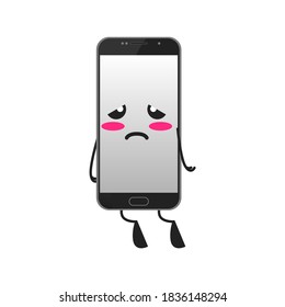 ilustración vectorial de la linda mascota de smartphone o expresión cansada de caracteres. lindo smartphone Concept blanco aislado. Estilo de caricatura plana Adecuado para Aterrizar Página, Cartel, Volante, Pegatina.