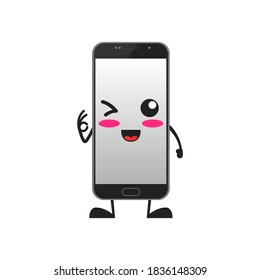 vector illustration of cute smartphone mascot or character agree okay. cute smartphone Concept White Isolated. Flat Cartoon Style Suitable for Landing Page, Banner, Flyer, Sticker.