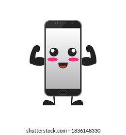 ilustración vectorial de los accesorios lindos de la mascota de smartphone o del gimnasio de personajes. lindo smartphone Concept blanco aislado. Estilo de caricatura plana Adecuado para Aterrizar Página, Cartel, Volante, Pegatina.