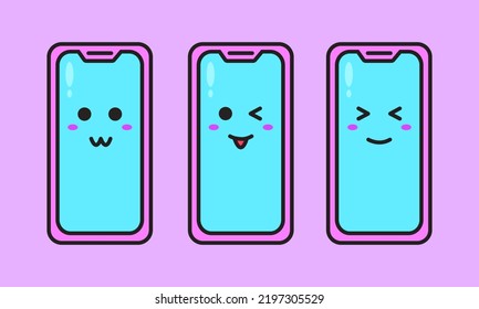 Vektorgrafik eines süßen Smartphones. Set von Telefonikonen. Flachtelefon, Vektordesign. kawaii Telefon. Telefonvektor. Vektorgrafik.