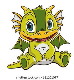 Vector illustration cute smile dragon in cartoon style.