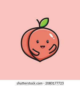 vector illustration from cute smile face of peach fruit with greetings hand.