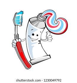 vector illustration of cute smile toothbrush and toothpaste