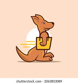 Vector illustration of a cute smiling baby kangaroo ,, Brown Wallaby Australian Animal Character, Happy kangaroo character child with bag. Vector cartoon illustration