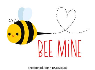 Vector illustration of a cute smiling bee with a heart shape and a Valentine's Day message