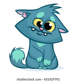 Vector illustration of a cute smiling blue fat cat. Fat stripped cat cartoon 