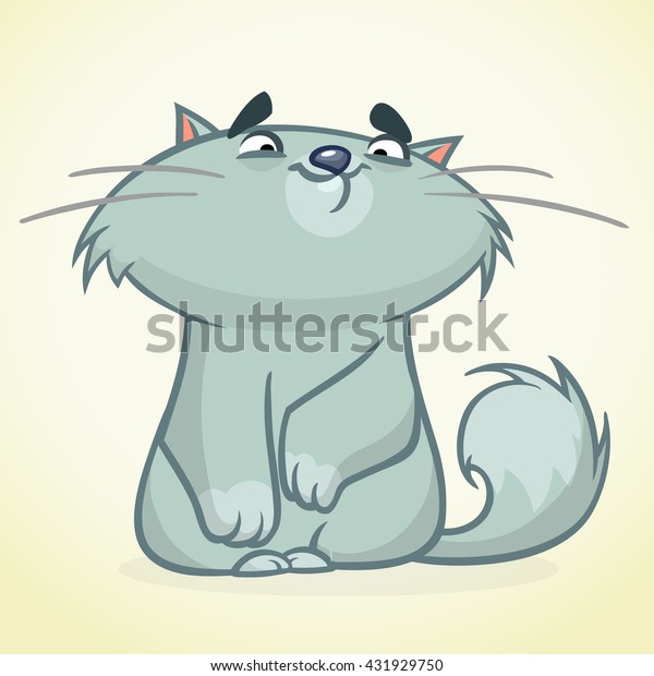 かわいい笑顔の青い太った猫のベクターイラスト 猫のデブ漫画 のベクター画像素材 ロイヤリティフリー