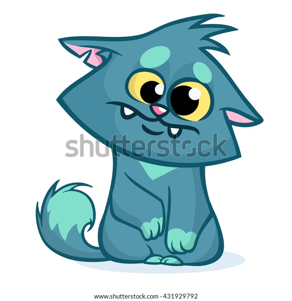 かわいい笑顔の青い太った猫のベクターイラスト 猫のデブ漫画 のベクター画像素材 ロイヤリティフリー