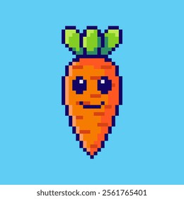 Vector Illustration of Cute Smiling Carrot with Pixel Art Design