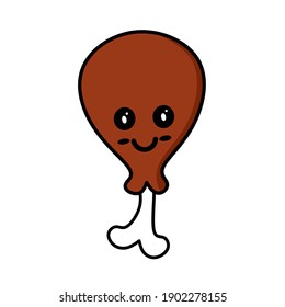 vector illustration of cute smiling cartoon fried chicken food characters on white background