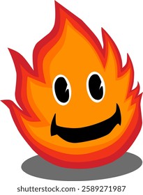 Vector illustration of a cute, smiling fire character with bright orange and red flames. Perfect for mascot, logo, or cartoon designs.