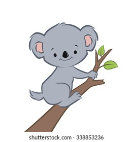 Vector illustration of a cute smiling koala on a branch