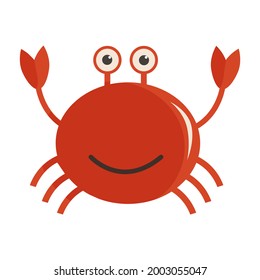 Vector illustration of cute smiling red crab in cartoon childish flat style. Anthropomorphic character of sea animal
