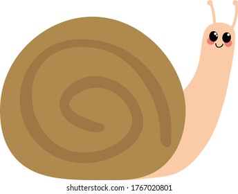 Vector illustration of a cute snail. Cartoon snail with face features.