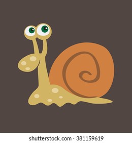 Vector illustration of cute snail on brown background