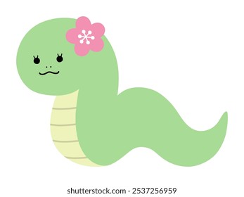 Vector illustration of a cute snake girl. Snake, snake year, zodiac, New Year's card, flowers