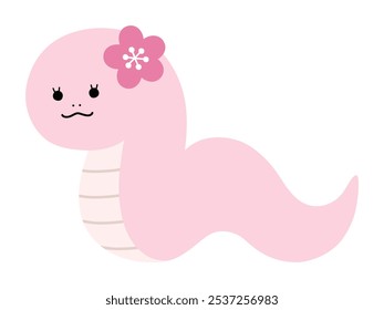 Ilustración vectorial de una linda chica serpiente. Serpiente, año de la serpiente, zodiaco, tarjeta del año Nuevo, flores