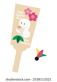 Vector illustration of a cute snake hagoita. Year of the snake, white snake, New Year's decorations, New Year's cards