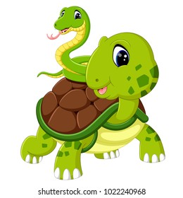 vector illustration of cute snake and turtle