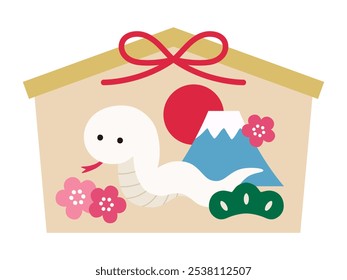 Ilustración vectorial de una serpiente linda y una placa votiva. Año de la serpiente, serpiente blanca, decoraciones del Año Nuevo, tarjetas del Año Nuevo