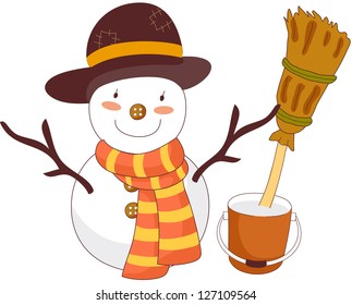 Una ilustración vectorial de un lindo muñeco de nieve