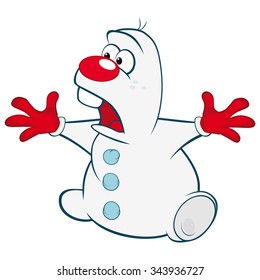 Vector Illustration of Cute Snowman. Cartoon Character