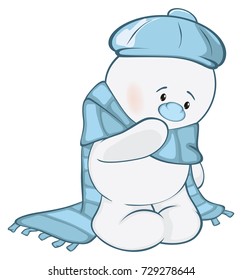 Vector Illustration of Cute Snowman. Cartoon Character