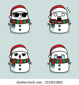 vector illustration of cute snowman emoji wearing santa hat