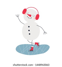 Vector illustration with cute snowman ice skater.