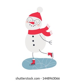 Vector illustration with cute snowman ice skater