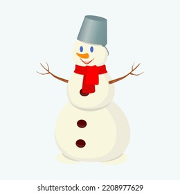 Vector illustration. Cute snowman on a blue background.