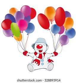 Vector Illustration of Cute Snowman and Toy Balloons. Cartoon Character