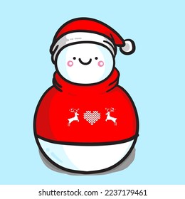 ilustración vectorial de un lindo muñeco de nieve usando suéter de Navidad de punto