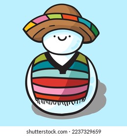 vector illustration of cute snowman wearing Serape and Sombrero