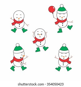 Vector Illustration Cute Snowman in Winter with green attribute