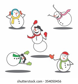 Vector Illustration Cute Snowman in Winter with various activities
