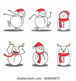 Vector Illustration Cute Snowman in Winter with various activities