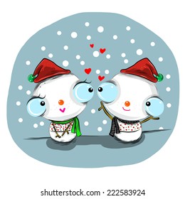 vector illustration of cute snowy in love cartoon drawing style